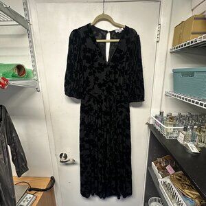 Calvin Klein Black Sheer Burn Out Flocked Velvet Dress Size 12